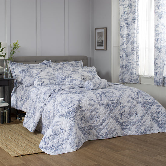 TOILE BLUE100% Cotton Percale Quilt Set