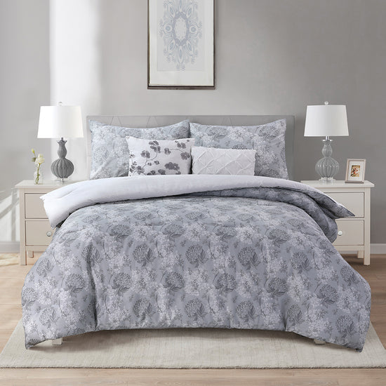 Duvet Cover MELISSA FLORAL GREY 5 PCS COMFORTER SET