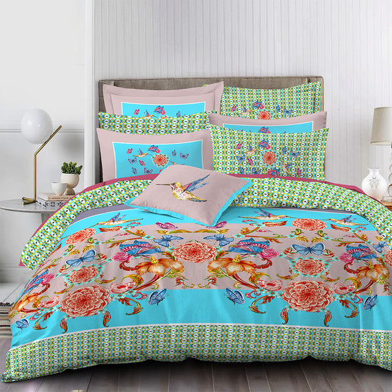 Hummingbirds Teal 100 Cotton Sateen T-200