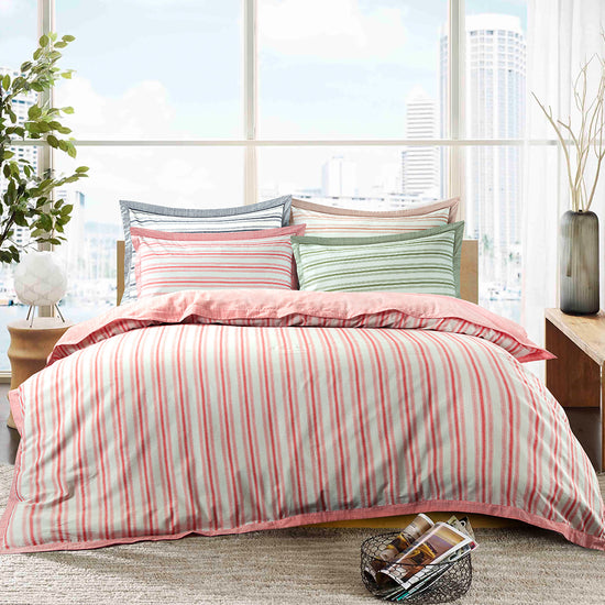 Carnation Yarn Dyed Stripe With Yarn Dyed Slub Chambray On Reverse